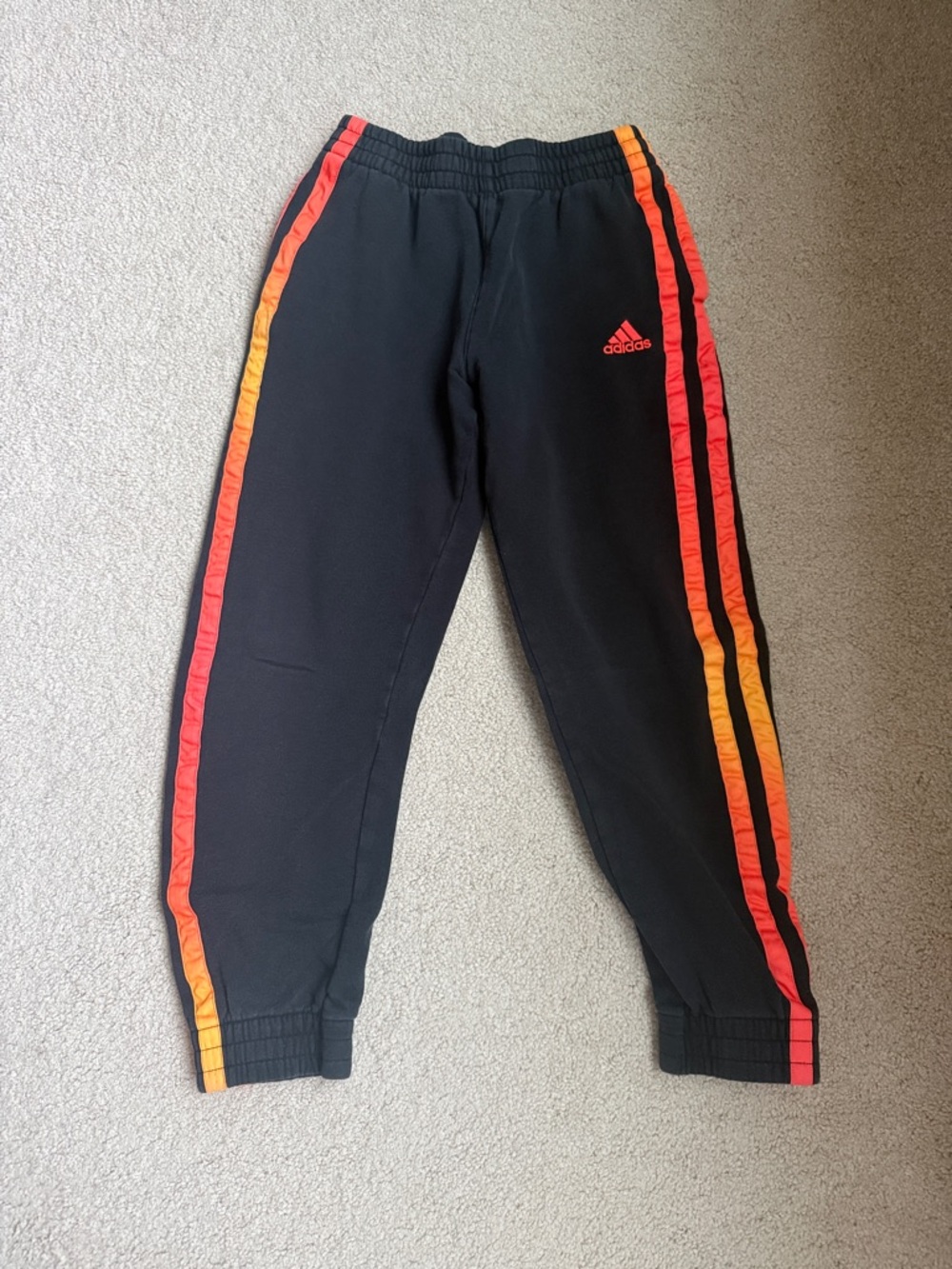adidas Black Joggers with Red and Orange Gradient Side Stripes